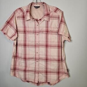 Eddie Bauer Shirt Women Size L Pink Plaid Short Sleeve Button Up Fishing Outdoor